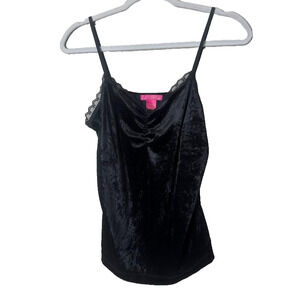 Thalia Sodi Y2K Black Velvet Lace Trim Cami Tank Top Small Whimsigoth Witchy